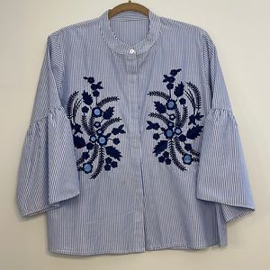 Stripes button down shirt with mandarin collar